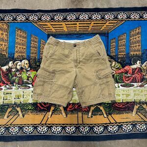 Hollister tan cargo shorts Size 28 Baggy big pockets Khaki Casual Y2K skater